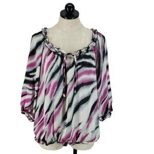 Signature By Larry Levine Multi Colored Blouse Size 1X Abstract Pink Black White